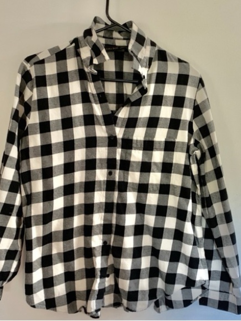 Zara Black and White Plaid Button-Down Shirt - Size Small